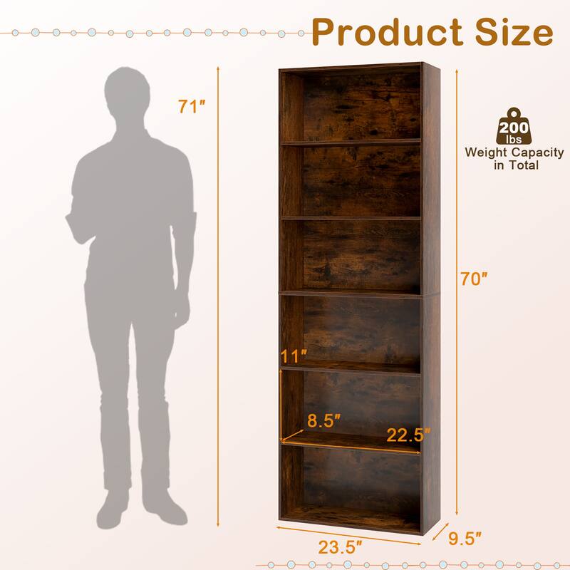 Gymax 2PCS 70'' all 6-Tier Bookcase w/ 6 Open Shelves Anti-Toppling