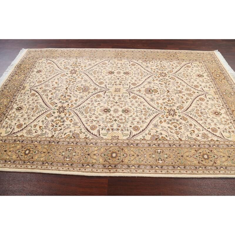 Floral Tabriz Oriental Wool Area Rug Hand-knotted Vegetable Dye Carpet - 6'0" x 9'2"