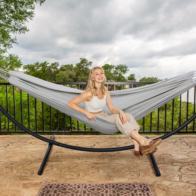 9.35 ft. 2-Person Brazilian-Style Foldable and Portable Outdoor Hammock Bed with Stand Set - 112.2 in.* 44.1 in. *40.9 in.