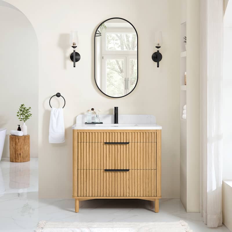 Mumbai Bath Vanity without Mirror - 36" - Weathering Light Brown - Stone Top
