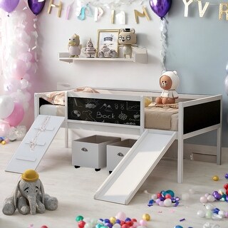 Contemporary Design Twin size Loft Bed Wood Bed with Double-sided Chalkboard, Sturdy Construction & Unique Design