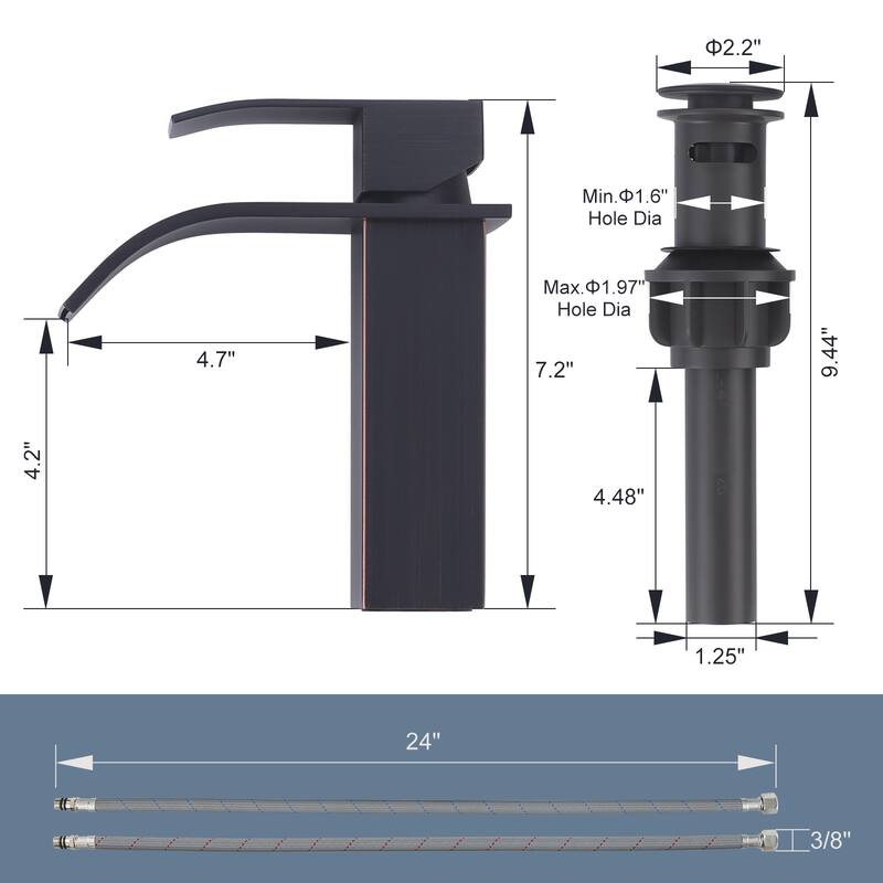 WOWOW Single Handle Waterfall Bathroom Faucet with Pop-Up Drain