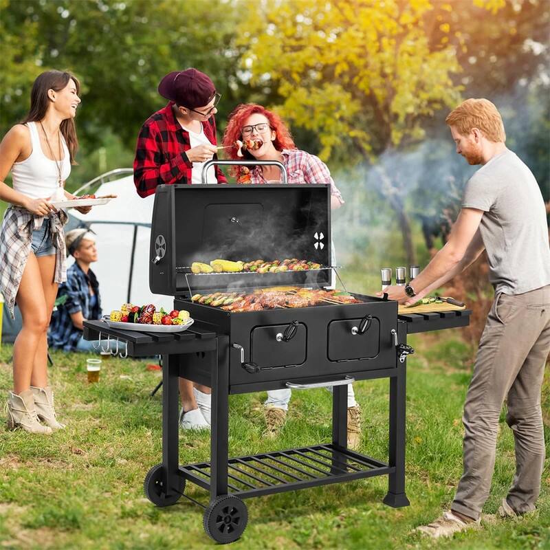 37.4" Charcoal Grill With Two Foldable Side Tables