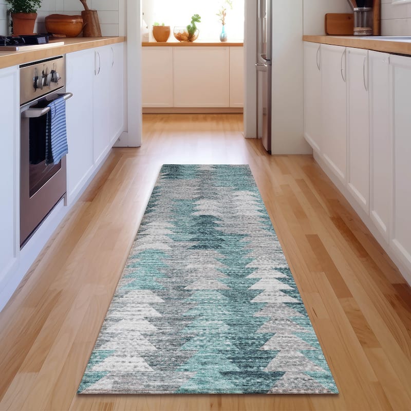 Premium Washable Super Soft Modern Global Mayfield Rug - Teal - 2' 3" x 7' 6" - Runner