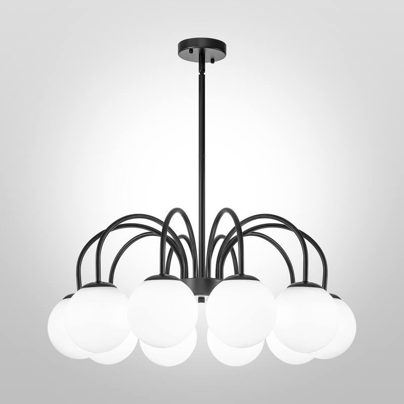 6/10-Light Modern Linear Sputnik Cluster Frosted Opaque Glass Globe Bubble Chandelier for Dining Room