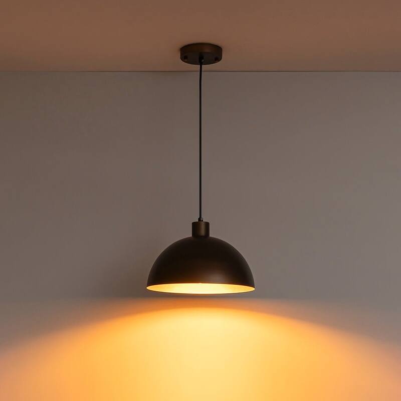 Hand-Crafted Antique Bronze Metal Dome Kitchen Pendant Light - 11.8 Inches