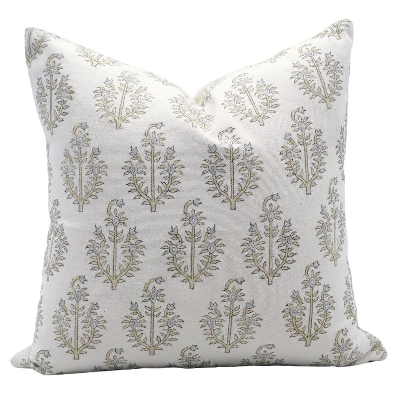 Fabdivine Hand Block Print Pillowcase in Cotton for Hotel Floral Cushion Cover Farmhouse Throw Décor, Coastal Tulip - Neelgagan- White - 20" x 20" - Pillow Covers