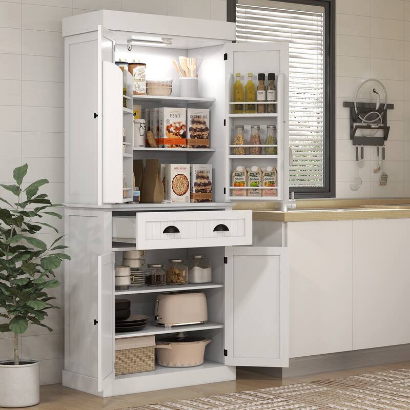 71" Kitchen Pantry Cabinet with Motion Sensor Light