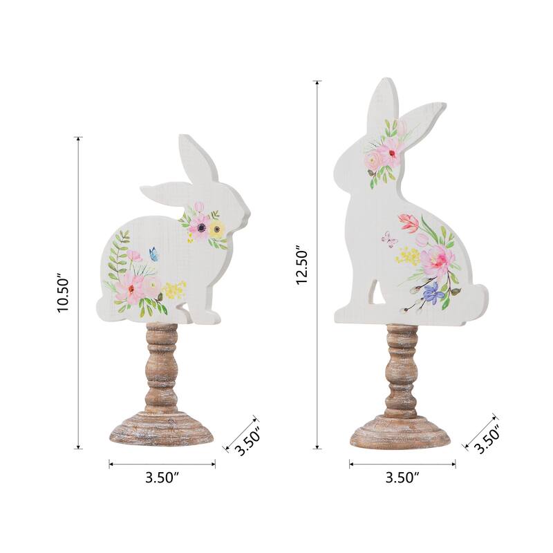 Glitzhome Set of 2 Easter Wooden Bunny Table Decor Spring Gift