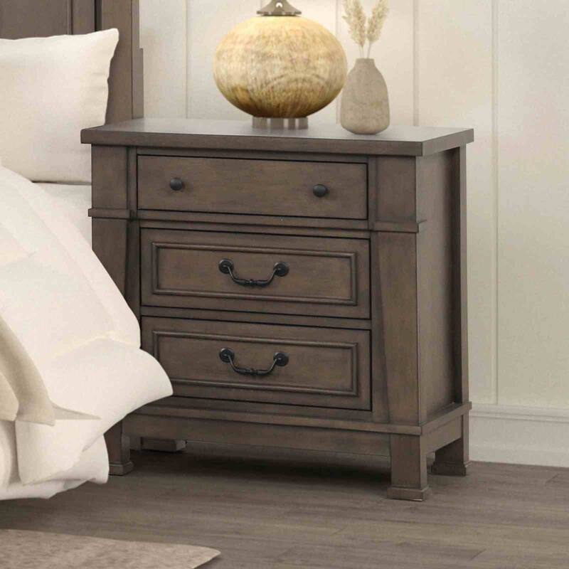 Transitional Dark Walnut Finish Bedroom Set USB Nightstand Drawers