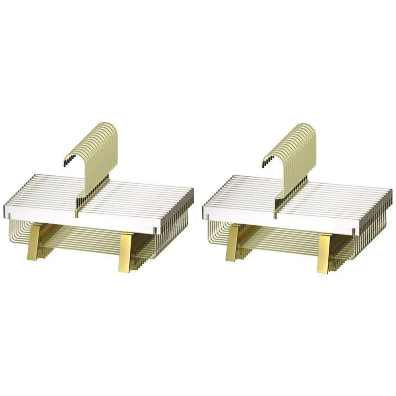 YBM Home Quality Acrylic Clear Skirt Hangers - Set of 32 - Gold w/ Flat Hook