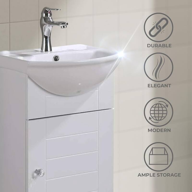 White Cabinet Vanity Sink Mahayla 17-3/4" Porcelain Sink with Faucet, Drain and Overflow Renovators Supply - White