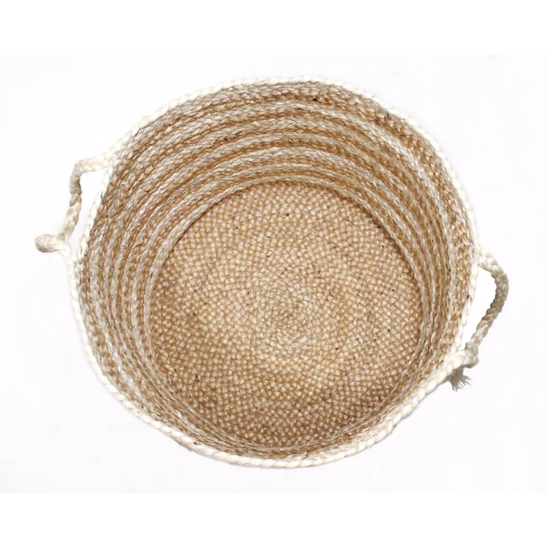 Sevita Striped Jute Hand-Stitched Storage Basket with Handles