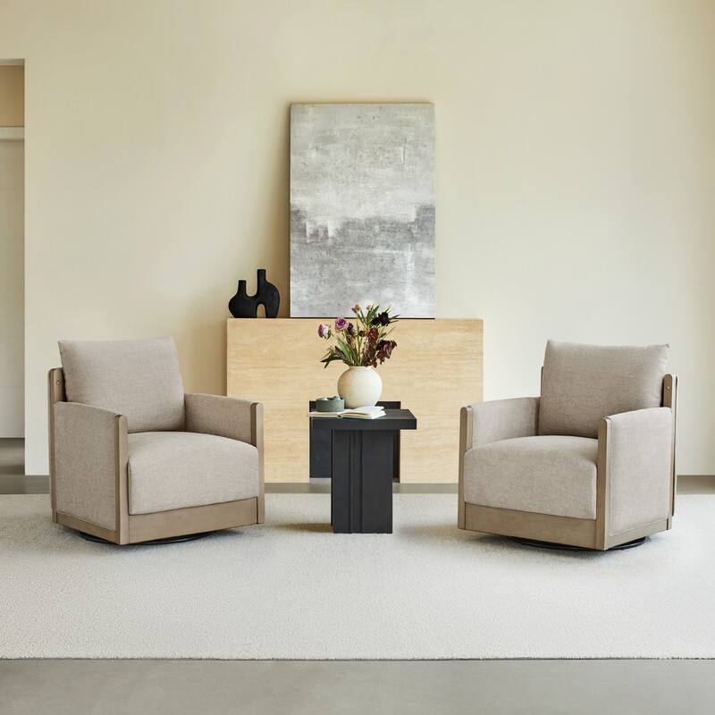 Carina Upholstered Swivel Accent Barrel Chair with Wood Frame - Set of 2 - Beige&Grey Wood