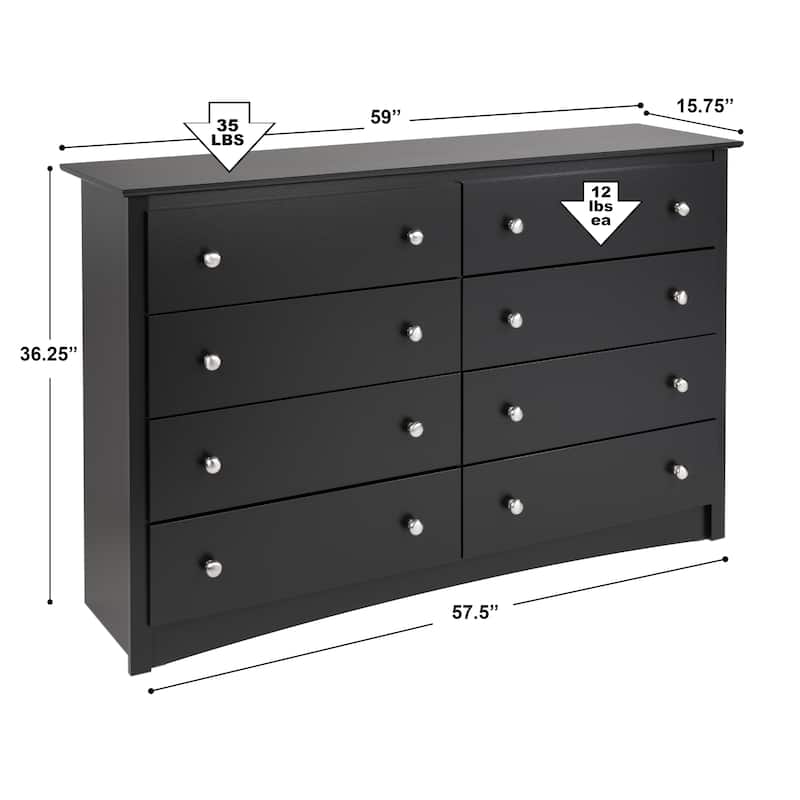 Prepac Sonoma 8 Drawer Double Dresser for Bedroom, Wide Chest of Drawers, Traditional Bedroom Furniture