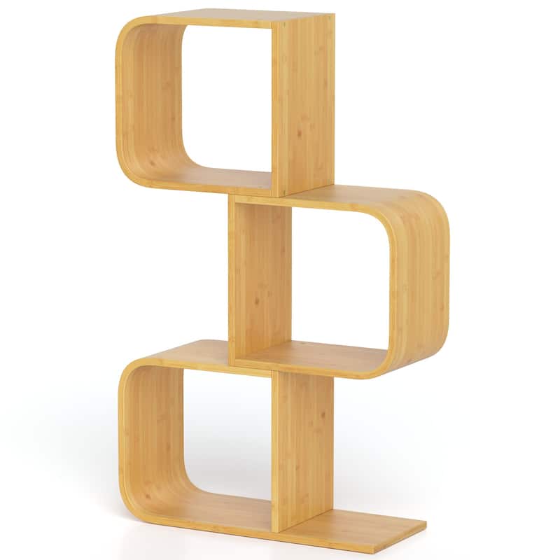 Costway 1/2 PCS 2 Tier S-Shaped Bookcase with 2 Open Cubes Geometric