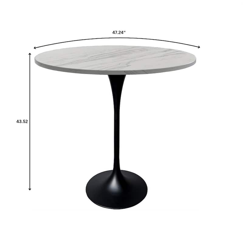 LeisureMod Verve Round Bar Dining Table with White Resin TableTop and Black Steel Base for Kitchen & Dining Room