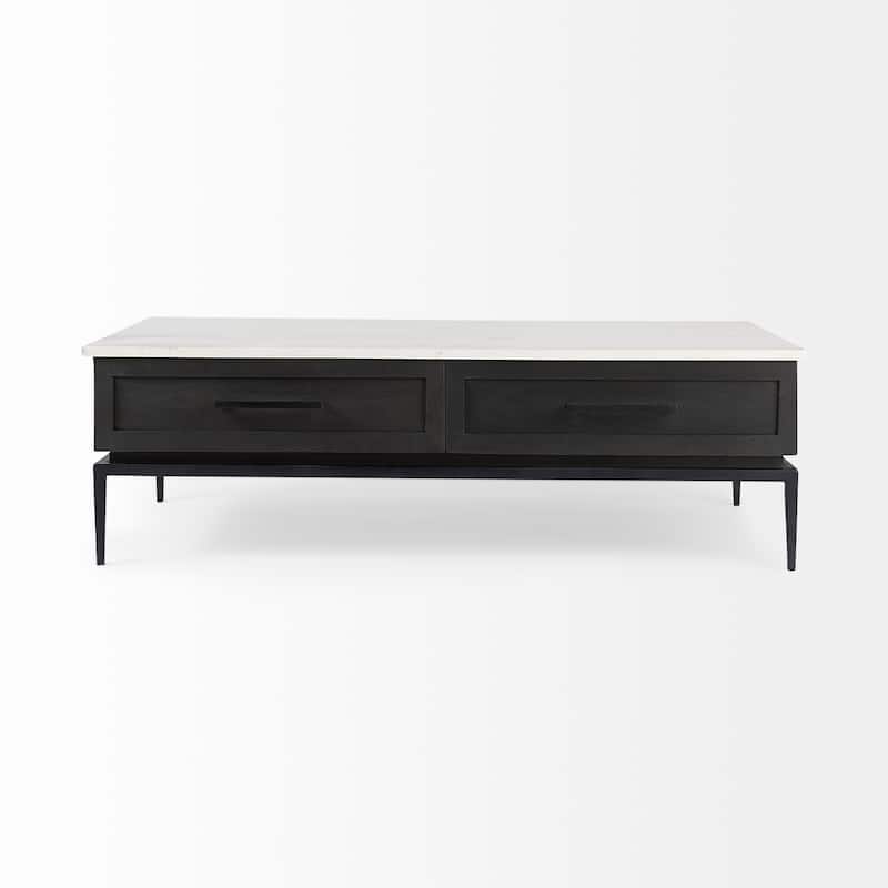Divina Dark Brown Solid Wood With White Marble Top Side Table