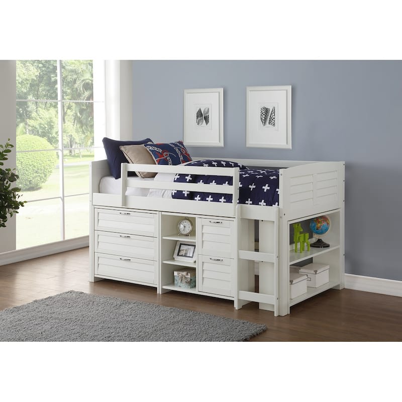 Donco Kids Twin Louver Low Loft in White with Optional Case Goods