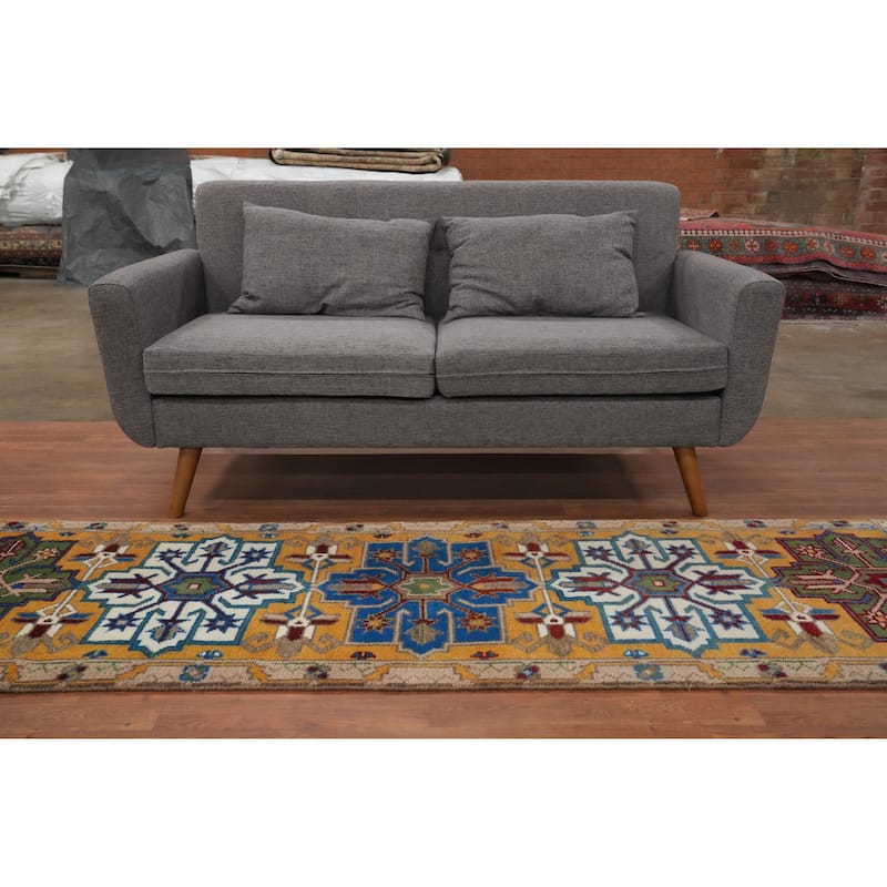 Hand Knotted Oriental 100% Wool Carpet Traditional Geometric Oranges & Rust Kazak Runner Rug - 7' 9'' X 2' 5''