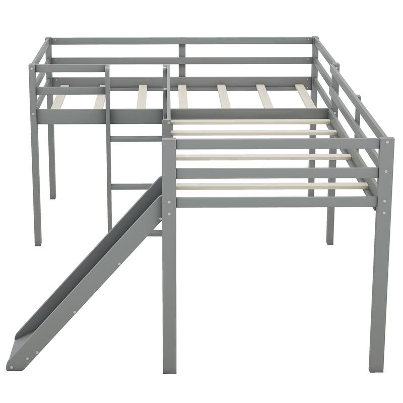 L-Shaped Twin Loft Bed with Ladder and Slide, Space-Saving Design