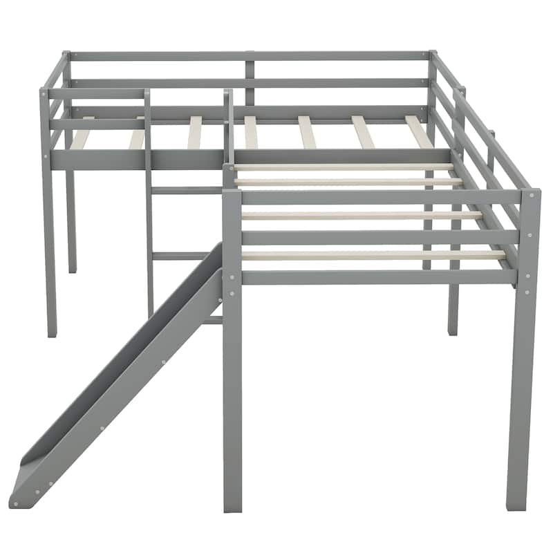 L-Shaped Twin Size Loft Platform Bed Frame with Ladder and Slide, Space-Saving Design with Fun Features for Kids Bedrooms