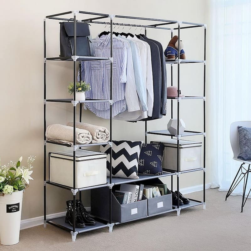 Portable Clothes Closet Non-Woven Fabric Wardrobe Storage Organizer Black