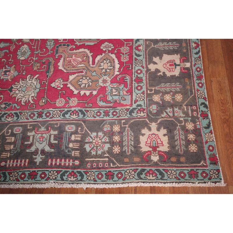 Fuchsia Pink Tabriz Persian Vintage Area Rug Handmade Wool Carpet - 9'6"x 12'8"
