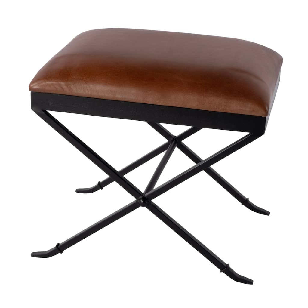 Livingston 20 in. W Leather and Iron Upholstered Accent Stool