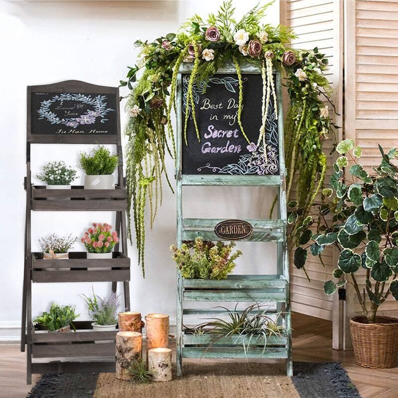 3-Tiered Free Standing Chalkboard Wood Plant Stand - 20 in. x 42 in. x 15 in.