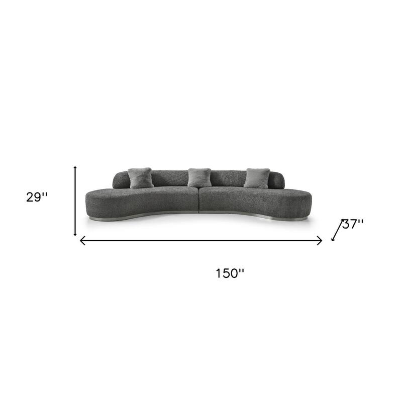 HomeRoots 150" Dark Gray Boucle Curved Sofa With Toss Pillows