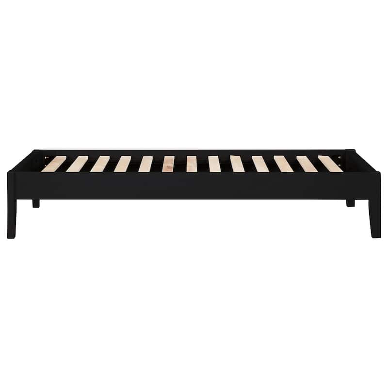 Cavi Modern Low Profile Platform Twin Size Bed, Panel Sides, Slats, Black