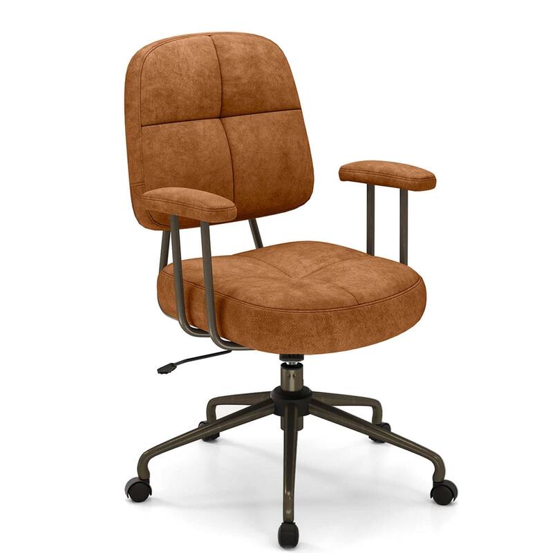 Costway Home Office Chair Leathaire Upholstered Task Chair with - See Details - Brown