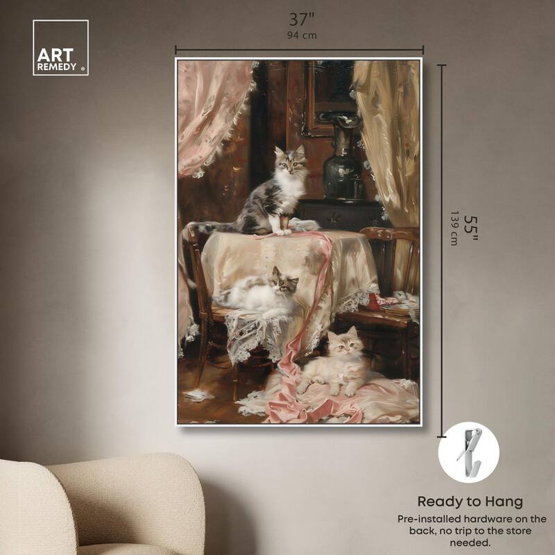 Kittens at the Table Canvas by Art Remedy