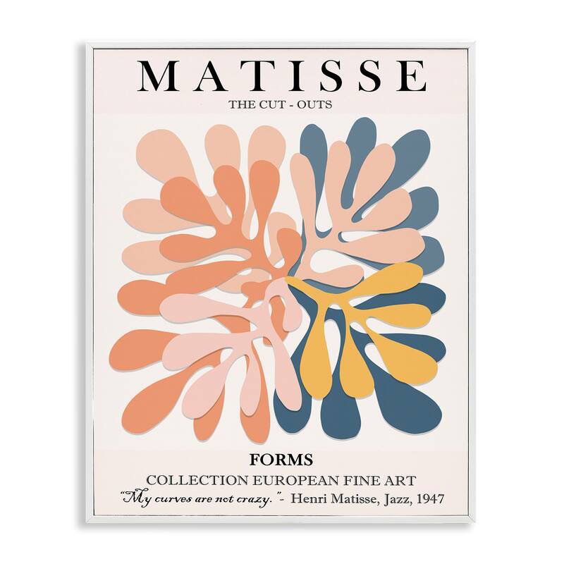 Stupell Classical Matisse Painting Cut Out Forms Traditional Abstract Framed Wall Art - 16 x 20 - White