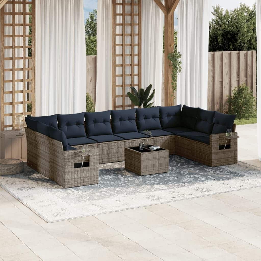 vidaXL Patio Sofa Set with Cushions Outdoor Conversation Furniture Poly Rattan - 24.4 x 24.4 x 27.2