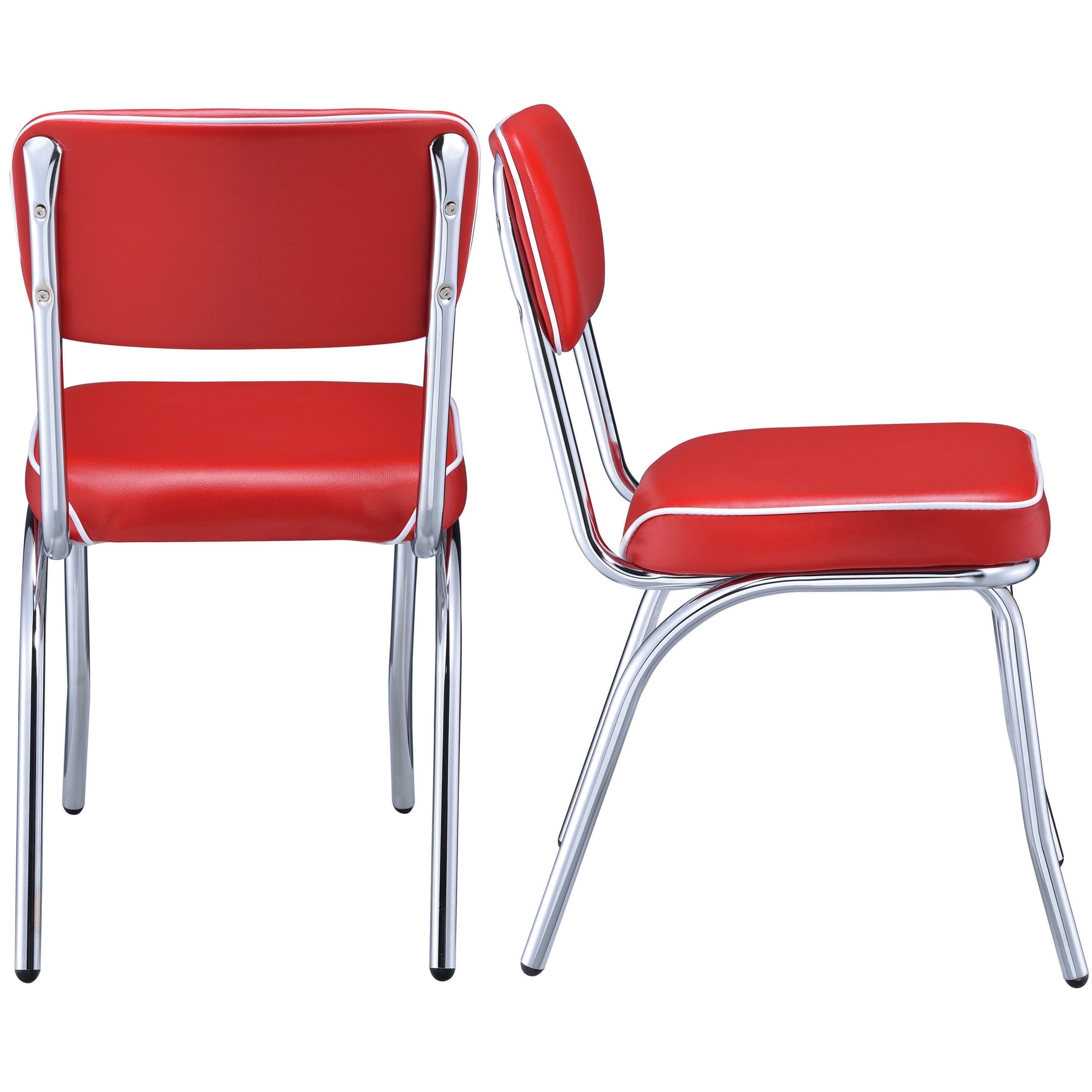 Retro Style Red Leatherette and Chrome Base Dining Chairs Set of 2