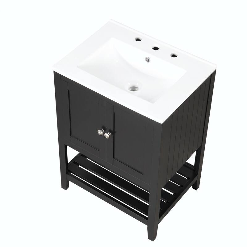 24" Bathroom Vanity with Ceramic Sink and Open Shelf