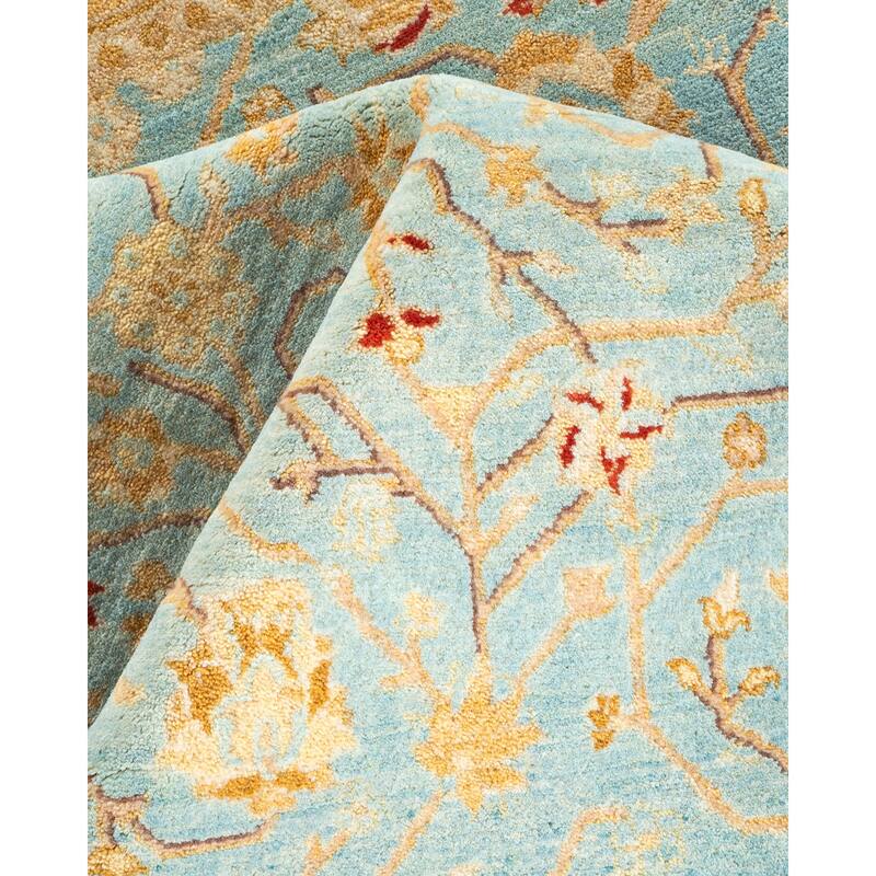 Overton Hand knotted Wool Traditional Oriental Light Blue Area Rug - 6' x 9'