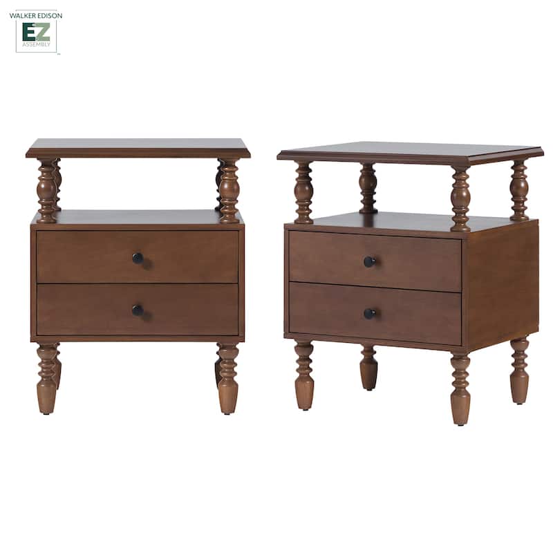 Walker Edison Easy Assembly Solid Wood 2-Drawer Nightstand (Set of 2)