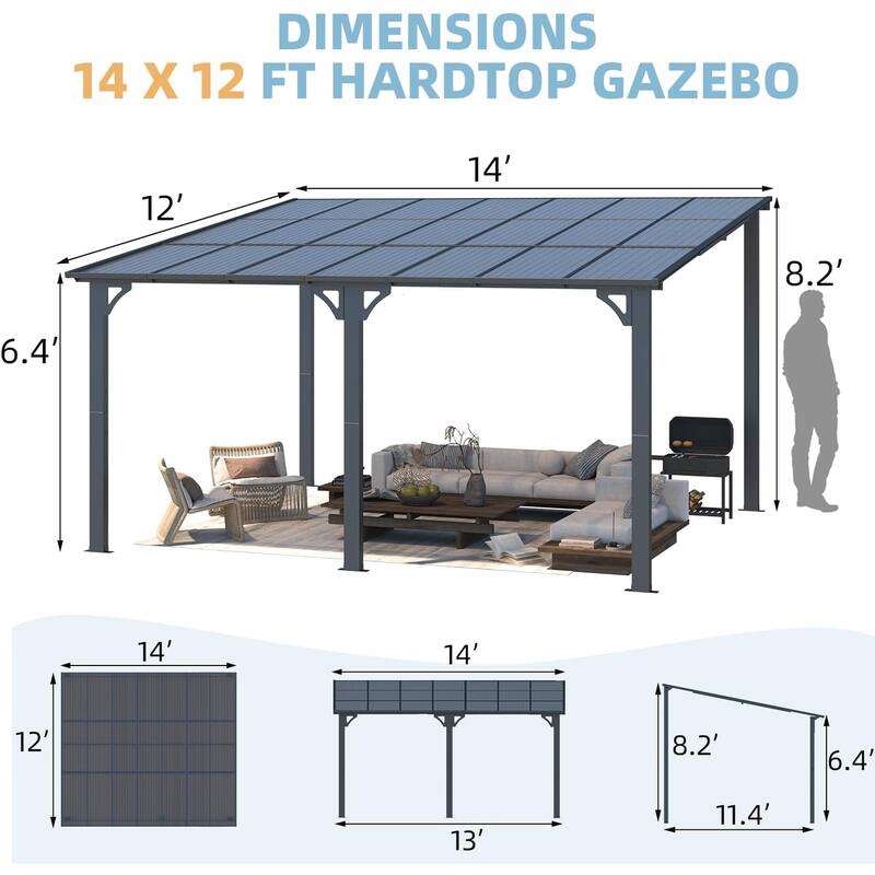AECOJOY Wall Mounted Gazebos Pergola Gazebo Awnings for Backyard