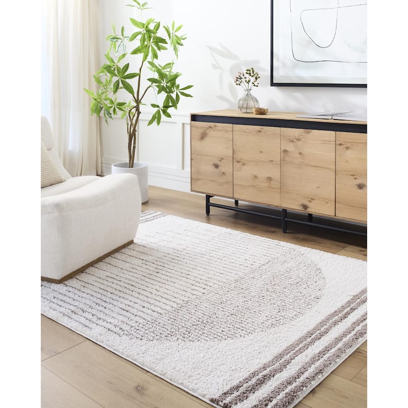 Livabliss Fossay Shag Global Stripe Washable Area Rug - Light Beige/ Dark Brown - 2' x 2' 11"