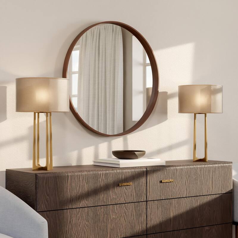 High Quality Wooden Frame Farmhouse Traditional Style Round Wall Mirror