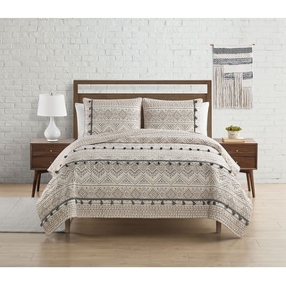 Nevada Tribal Grey/Tan 3 PC Printed Cotton Quilt set