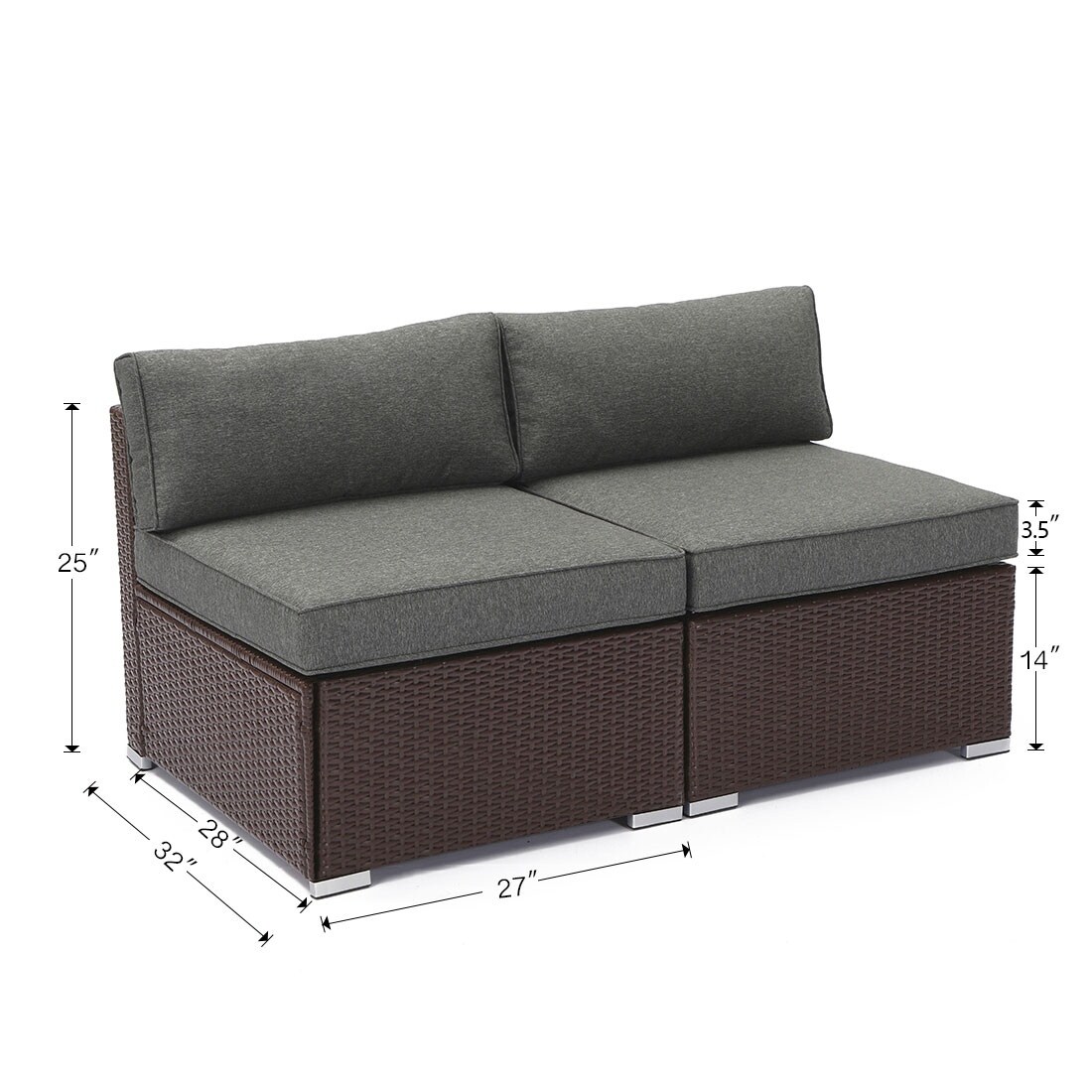 Cozy 2-Piece Outdoor Sectional Armless Chair Set for Patio-image