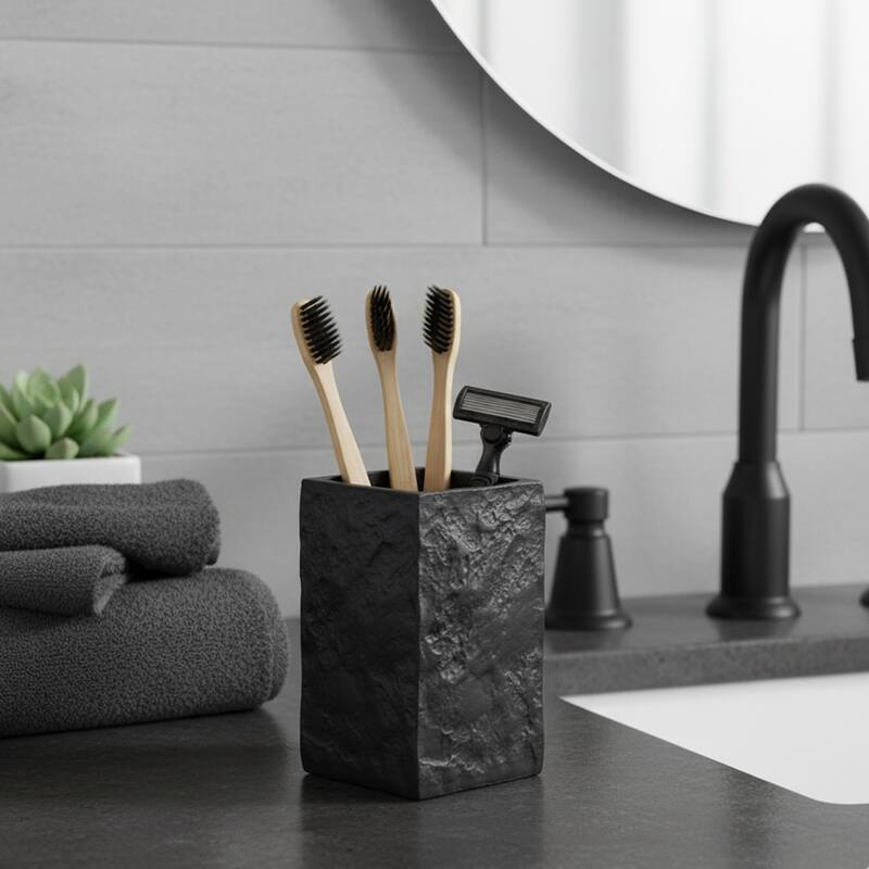 Collection Stone Effect Bath Accessory Set-4 pieces - Tumbler Only - Black