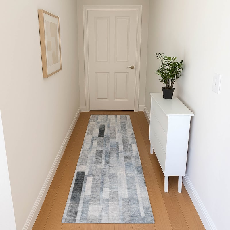 Premium Washable Super Soft Geo Stripe Mayfield Rug - Blue - 2'3" x 7'6"