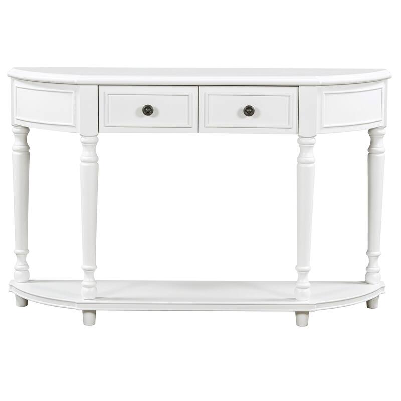 Merax Retro Circular Curved Console Table with Two Top Drawers