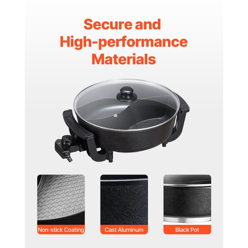 5L Dual-Sided Electric Hot Pot with Stepless Temperature Control Non-Stick Coating and Transparent Glass Lid