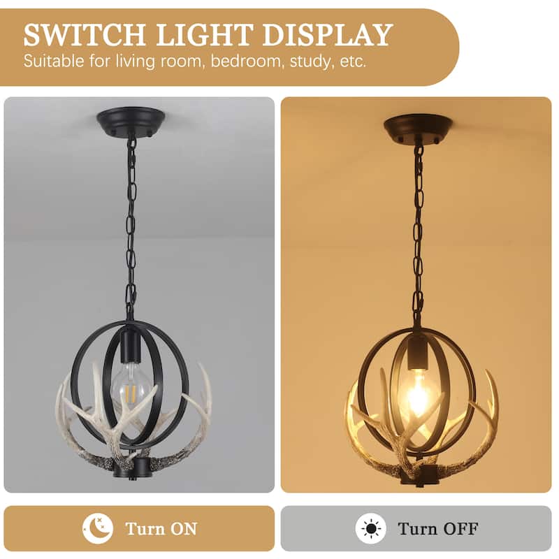 13inch Single Light Antler Rustic Farmhouse Style with Metal Frame Chandelier